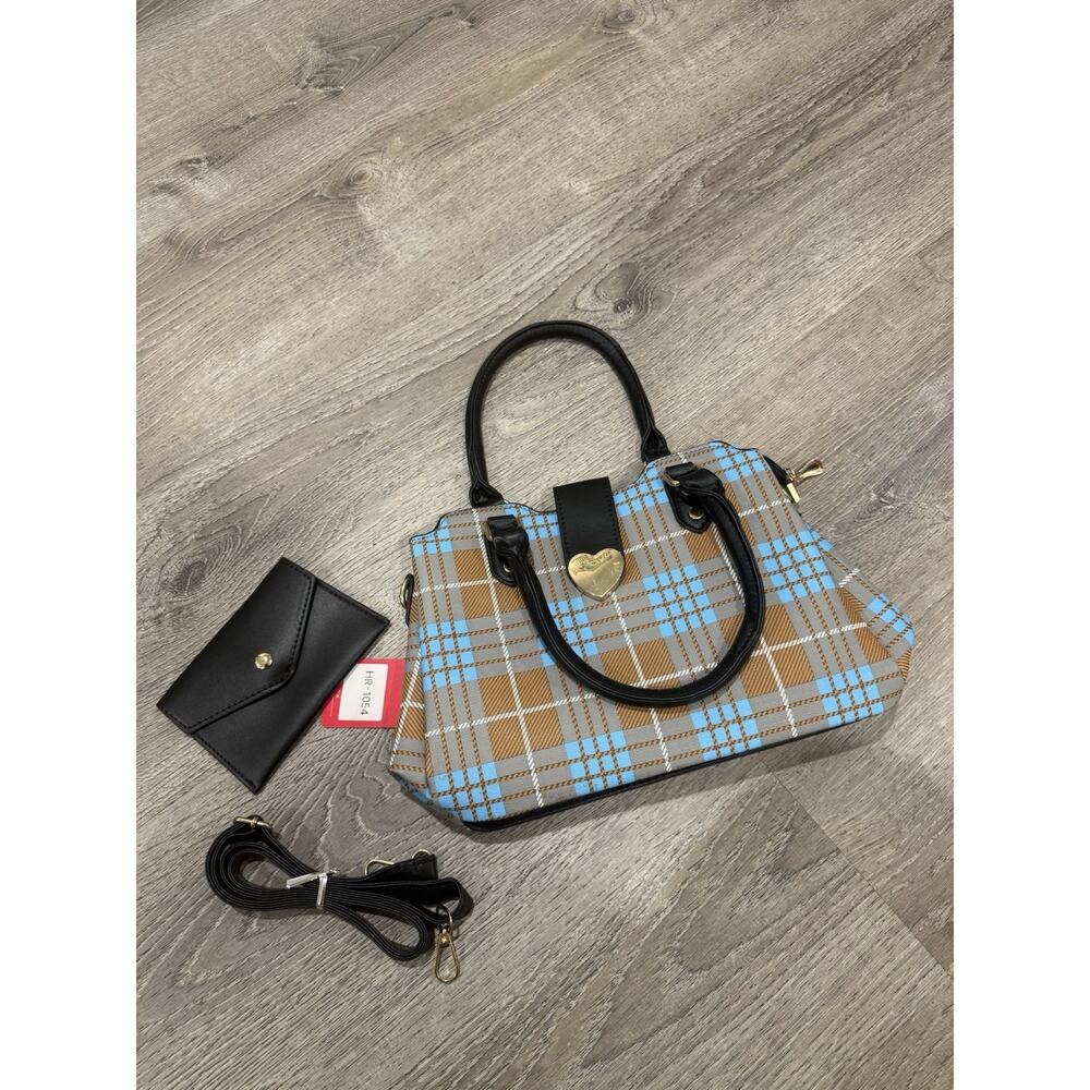 NEW Plaid Women's Bag Blue Mustard Black